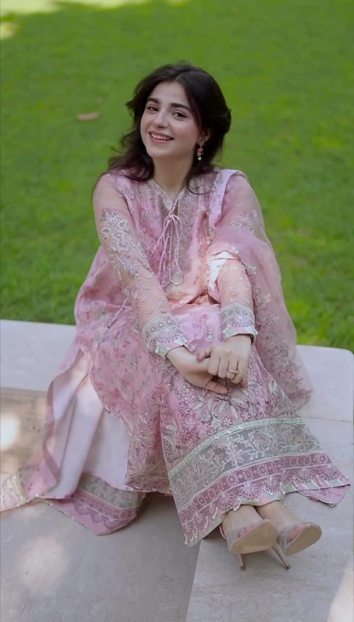 Elegant Pink Organza 3-Piece Dress with Hand Embellishment