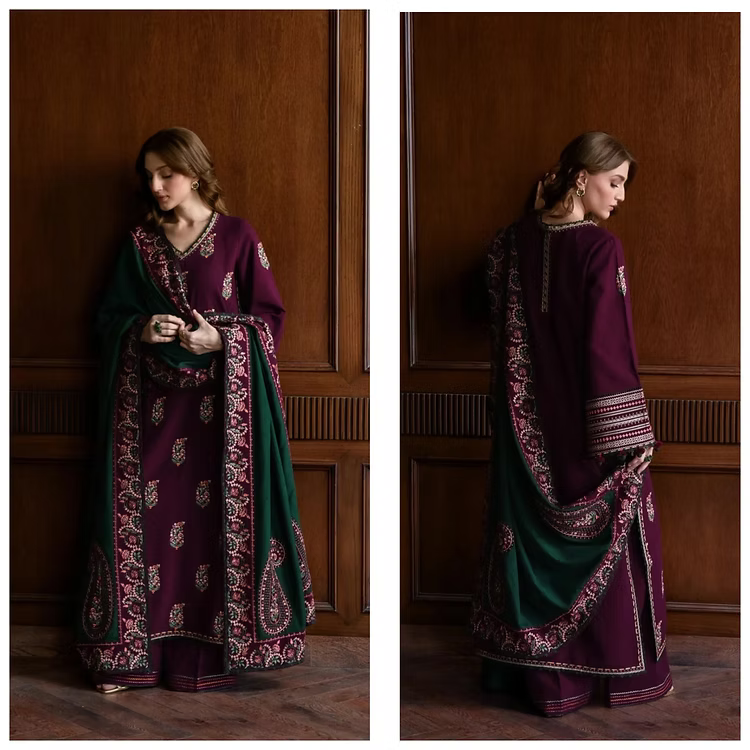 Embroidered Dhanak Unstitched 3PC Set