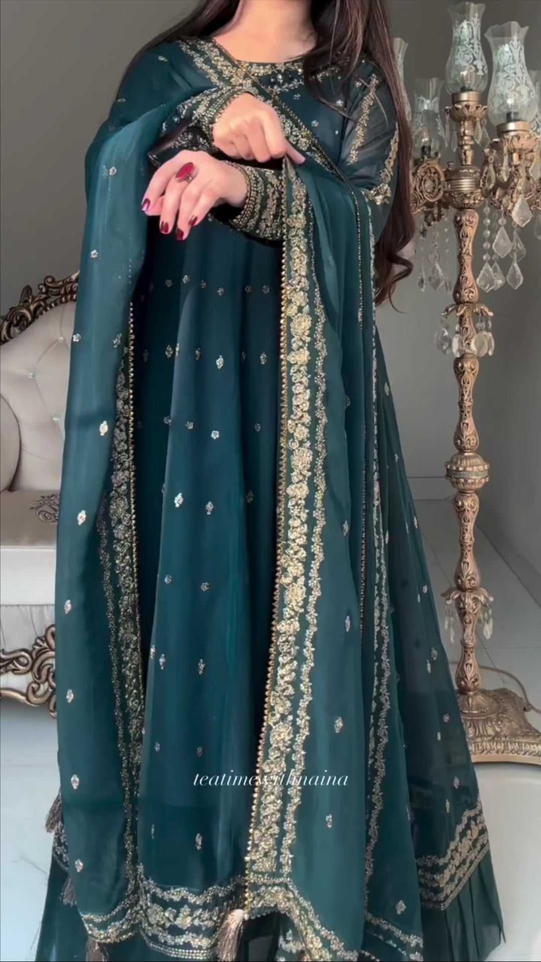 Luxury Festive Frock With Embellished Dupatta