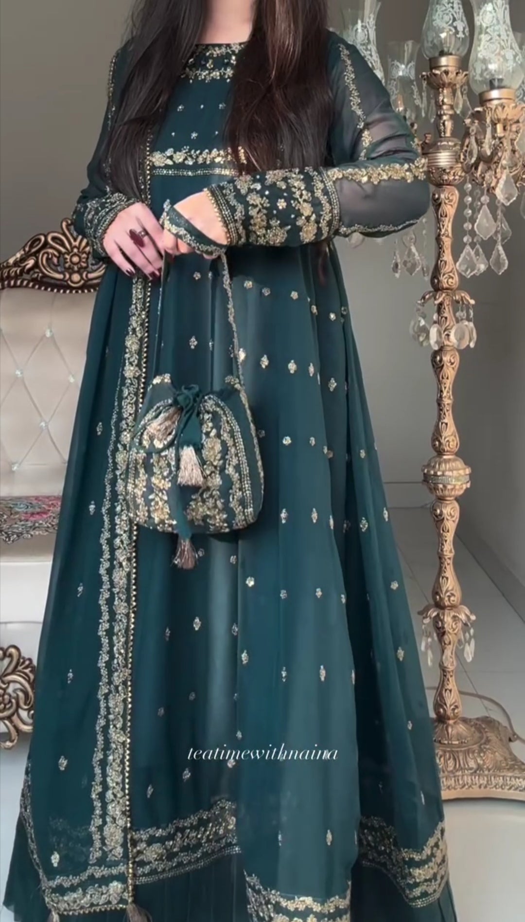 Luxury Festive Frock With Embellished Dupatta