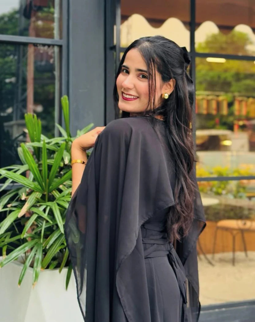 Premium Cape Style Chiffon Maxi – Elegant Flowing Dress