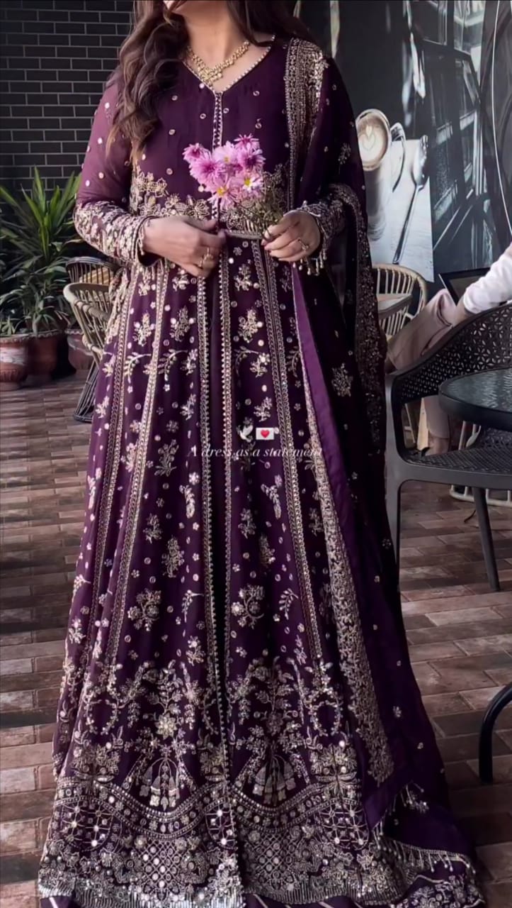 Women Heavy Embroidered Frock With Embellished Dupatta