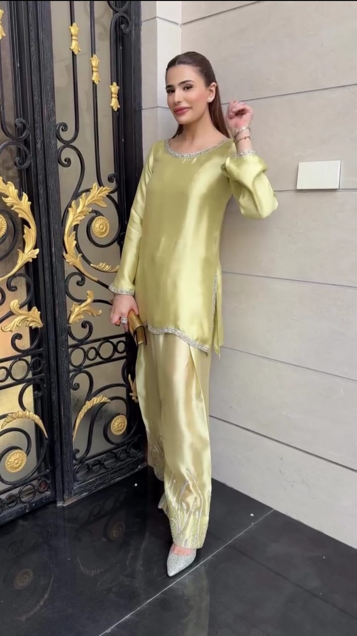 Butter Yellow Silk Embroidered 3pc Suit