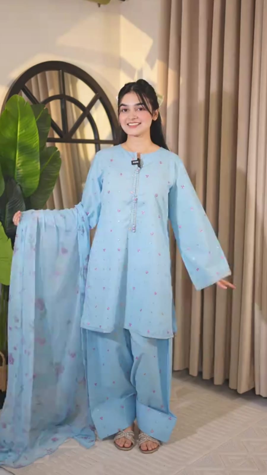 Embroidered Sky Blue 3Pc Suit