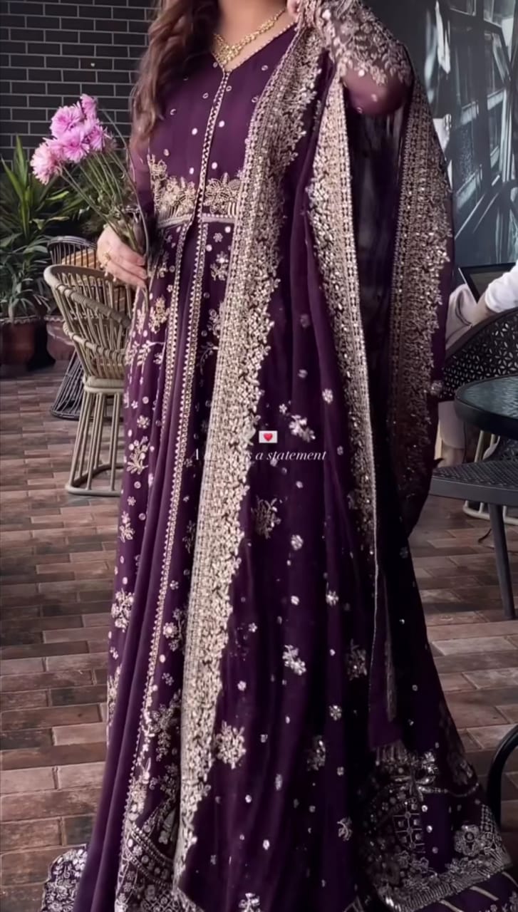 Women Heavy Embroidered Frock With Embellished Dupatta