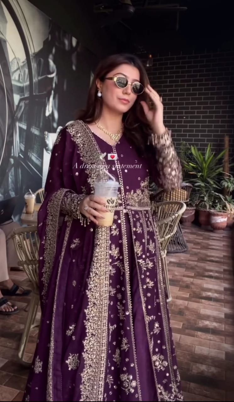 Women Heavy Embroidered Frock With Embellished Dupatta