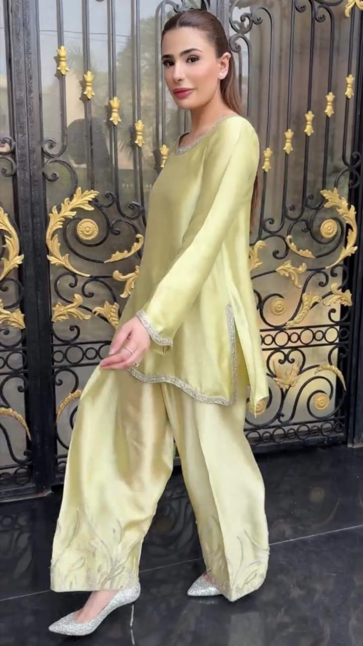 Butter Yellow Silk Embroidered 3pc Suit