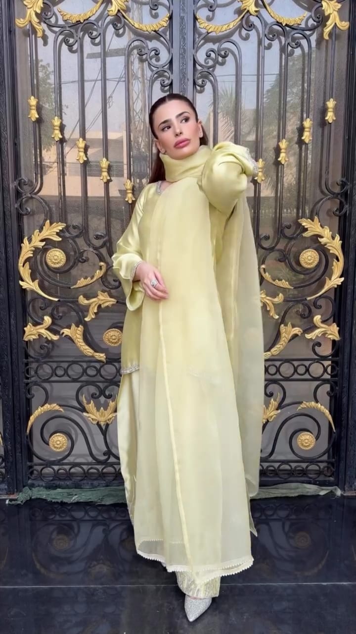 Butter Yellow Silk Embroidered 3pc Suit