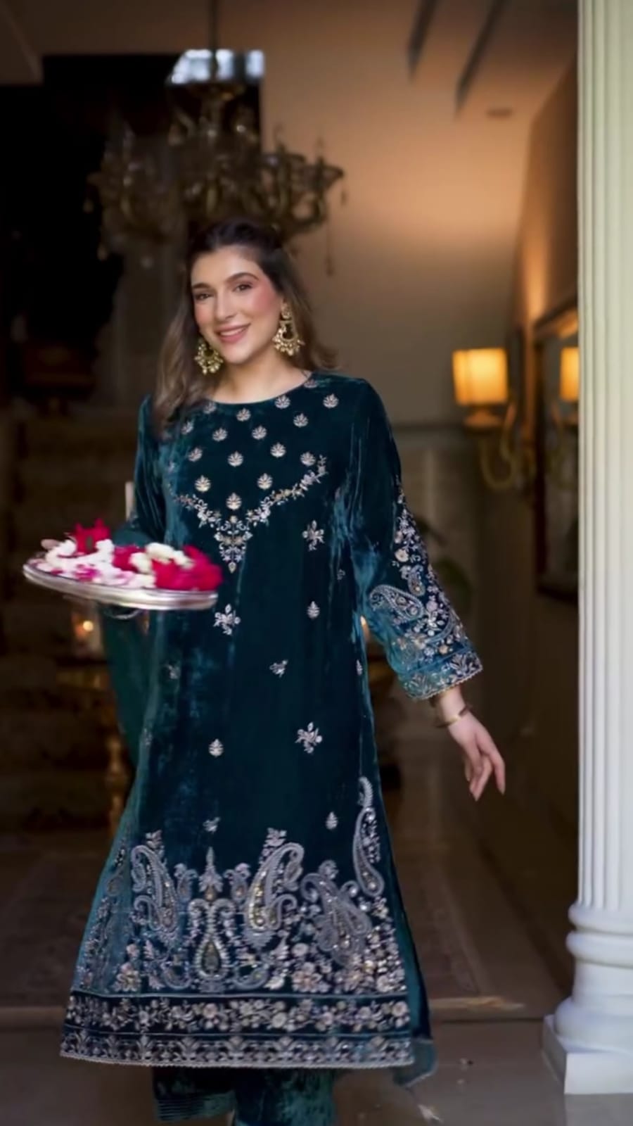 Luxury Velvet Embroidered Frock 3pc Suit