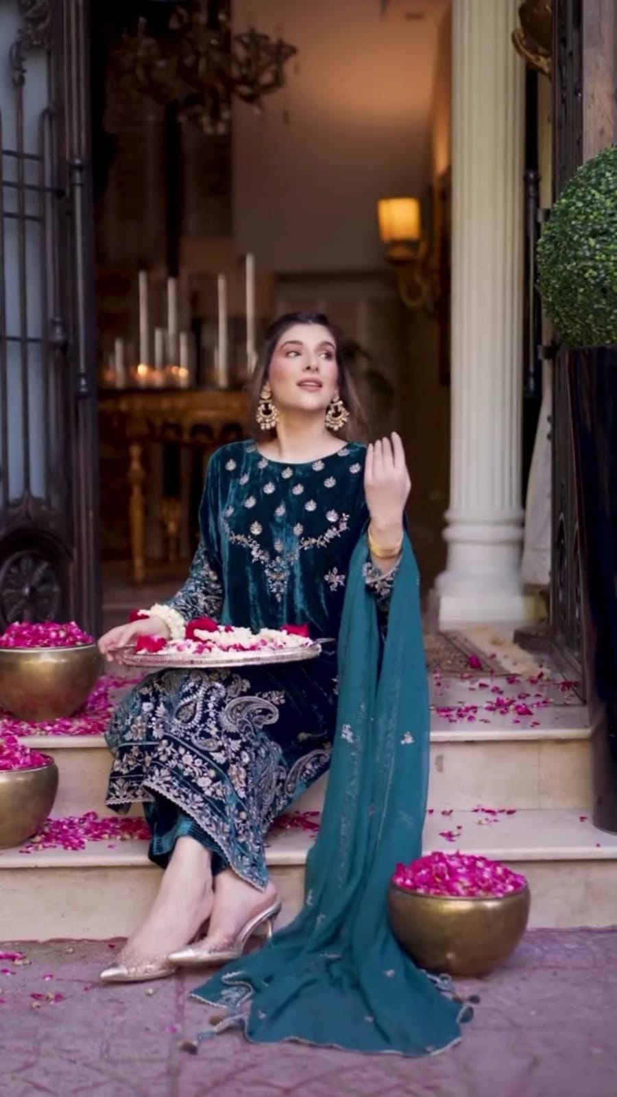 Luxury Velvet Embroidered Frock 3pc Suit