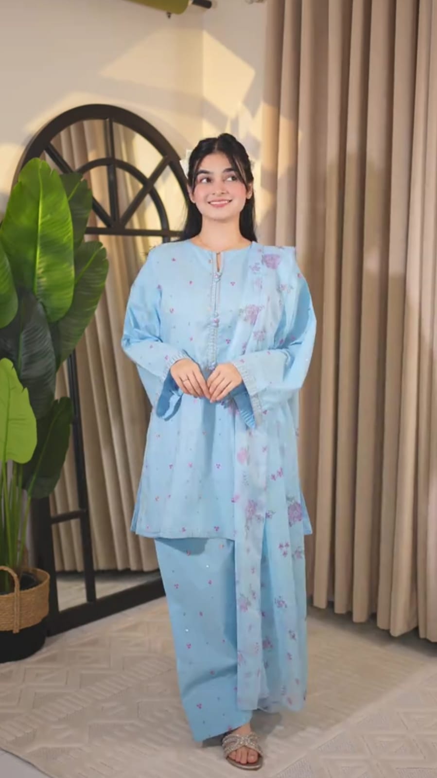 Embroidered Sky Blue 3Pc Suit