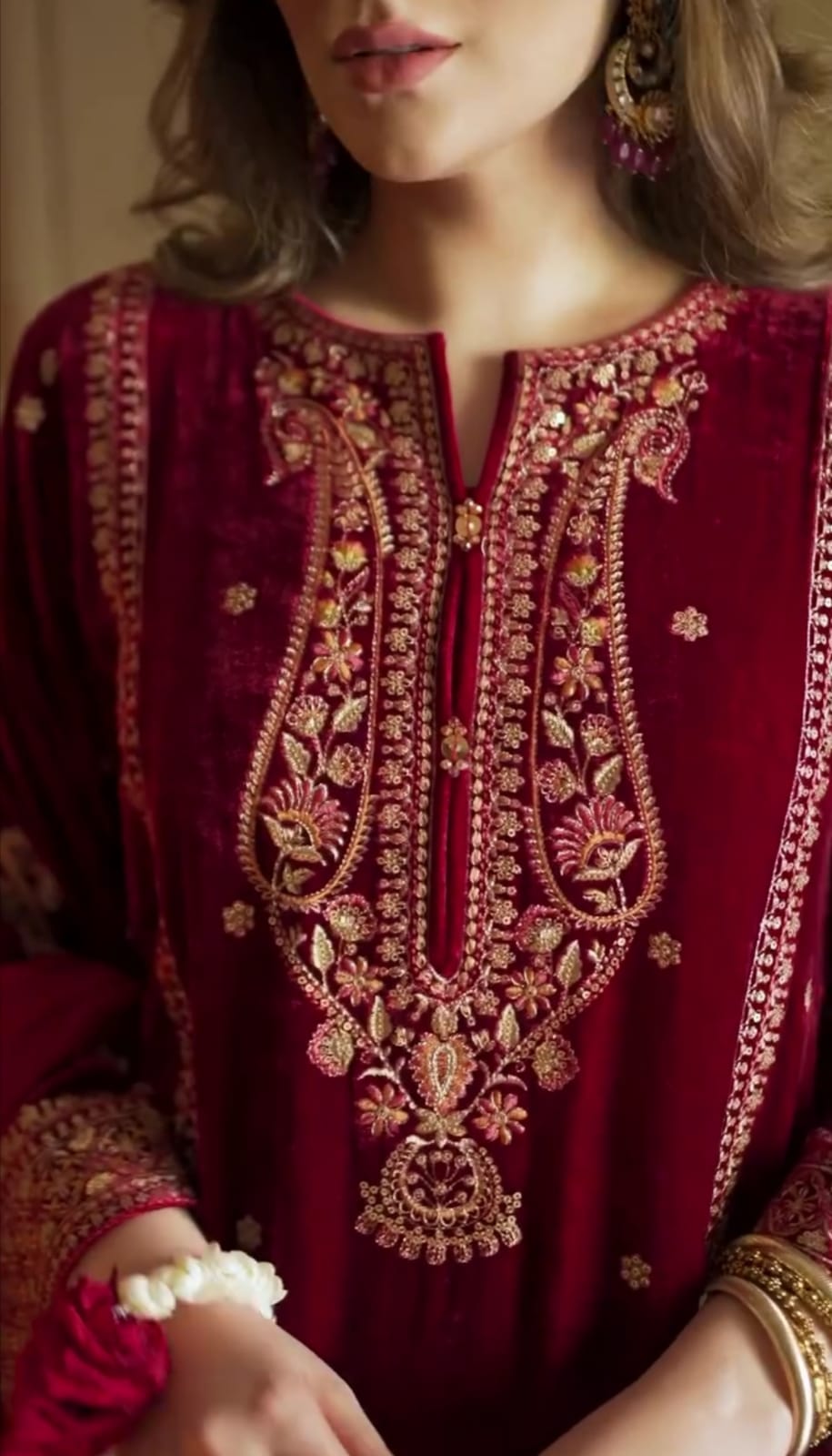 Luxury Velvet Embroidered Frock 3pc Suit