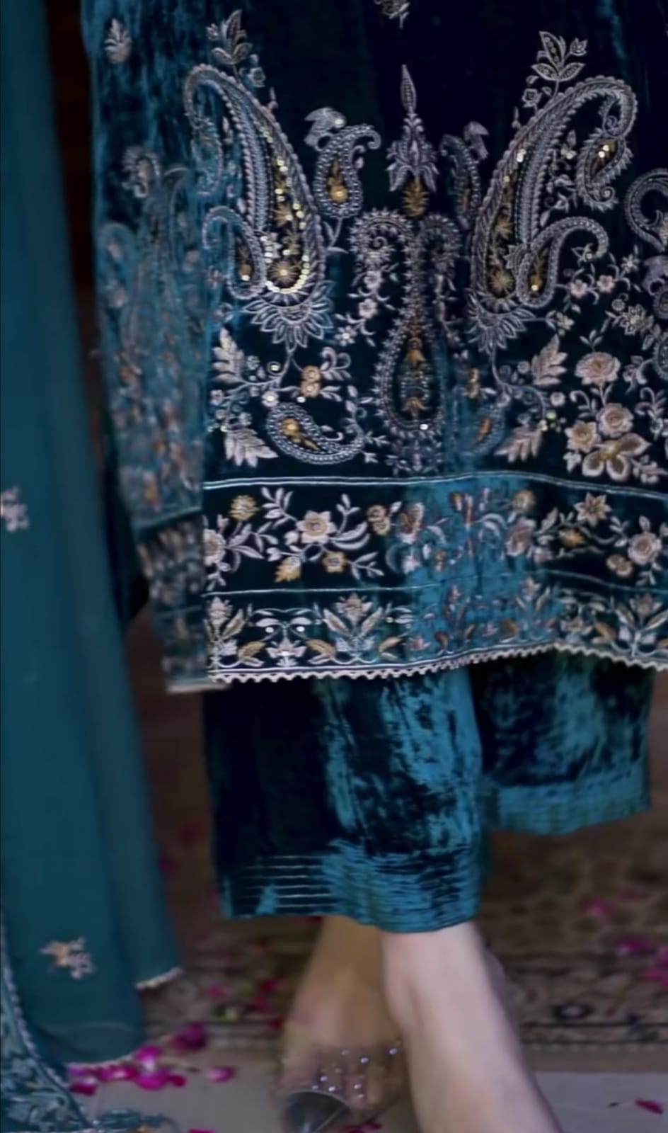 Luxury Velvet Embroidered Frock 3pc Suit