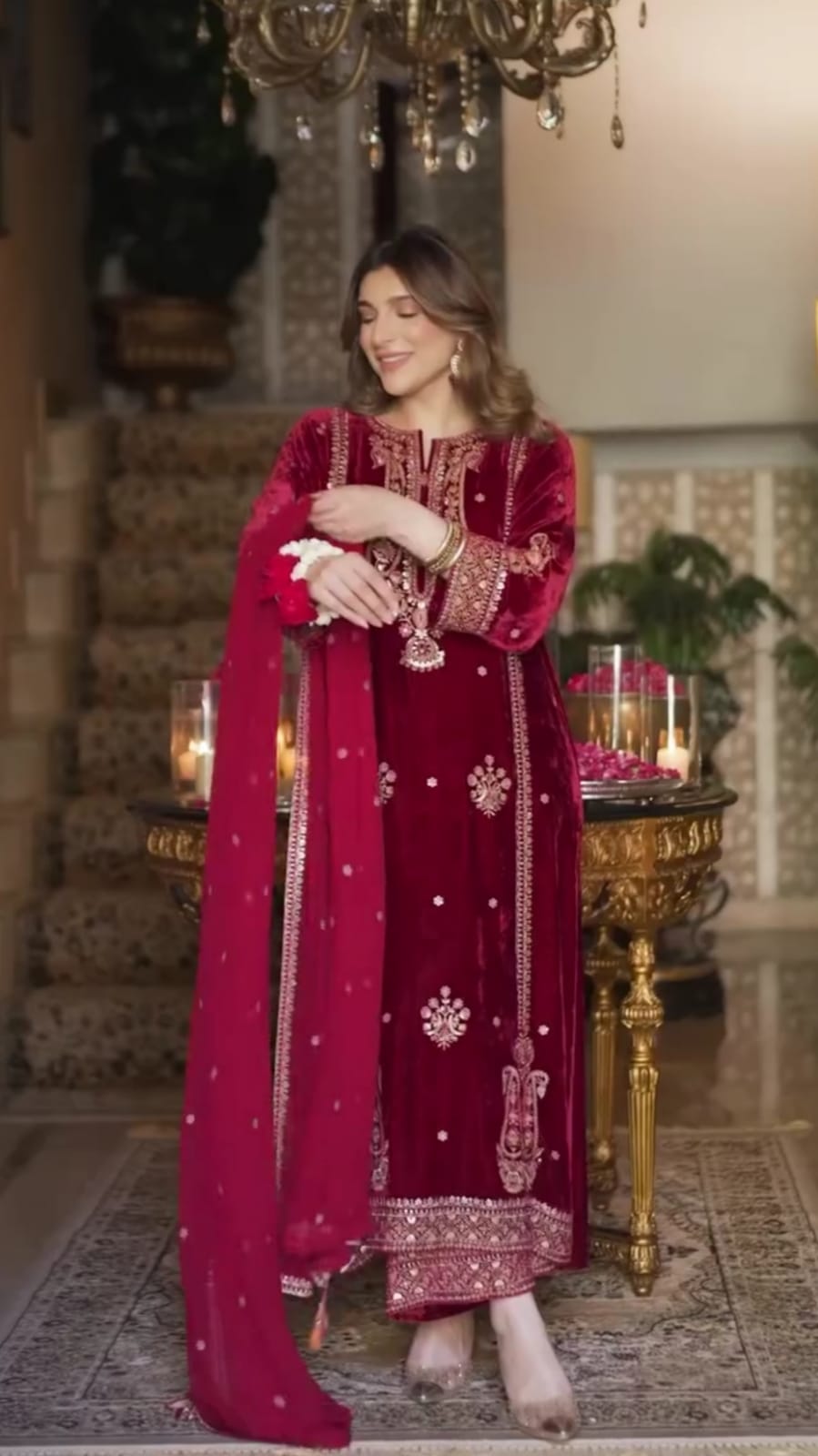 Luxury Velvet Embroidered Frock 3pc Suit
