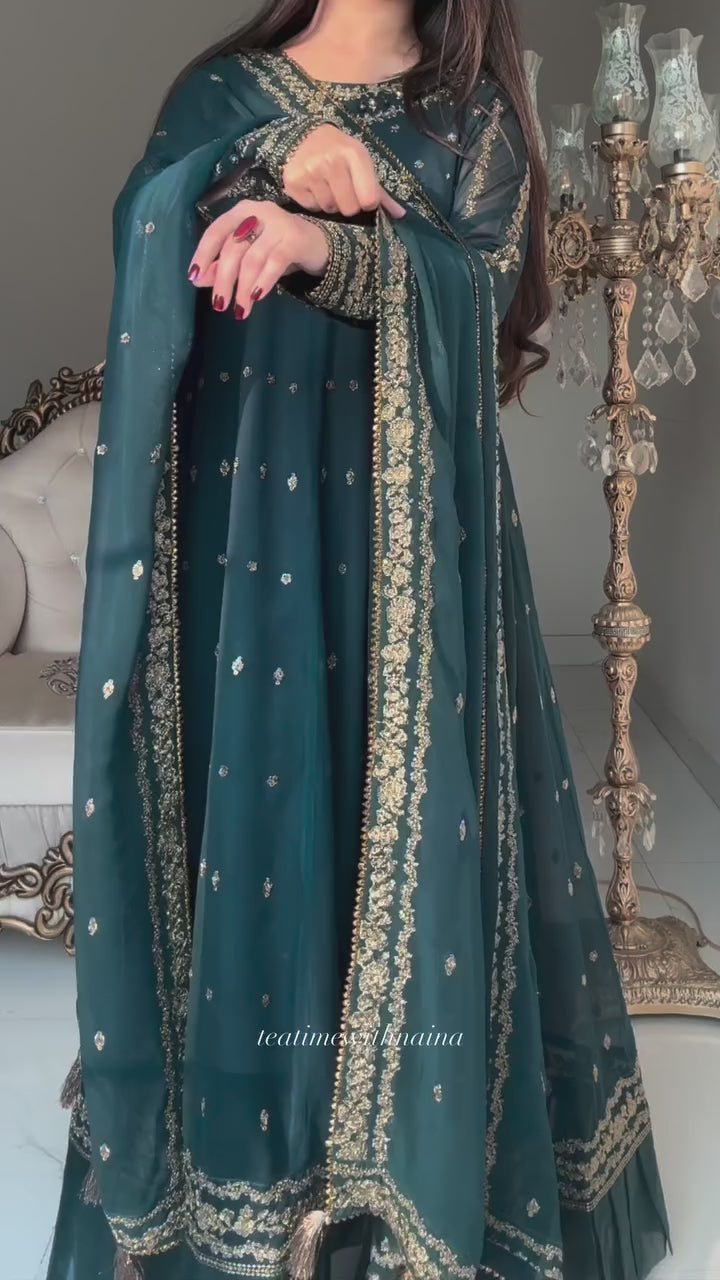Luxury Festive Frock With Embellished Dupatta