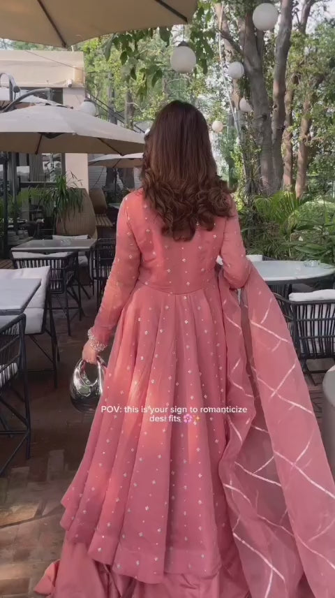 Pink Embroidered Chiffon Frock with Dupatta