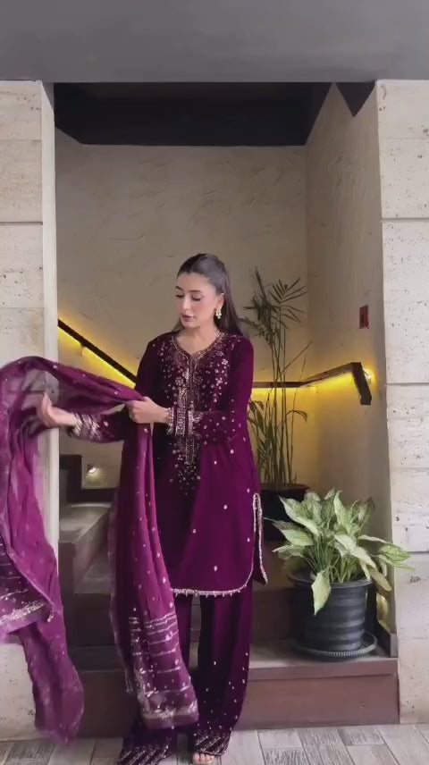 Luxury Velvet Embroidered 3-Piece Suit