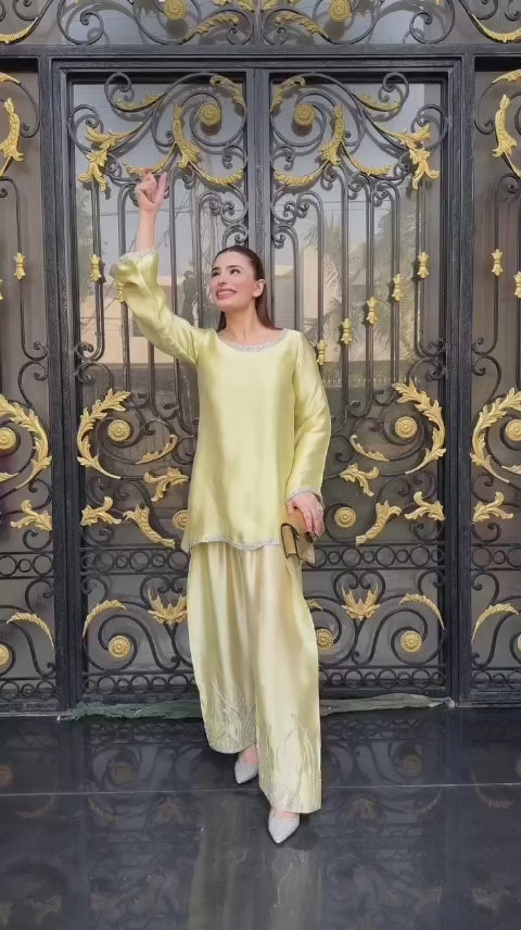 Butter Yellow Silk Embroidered 3pc Suit