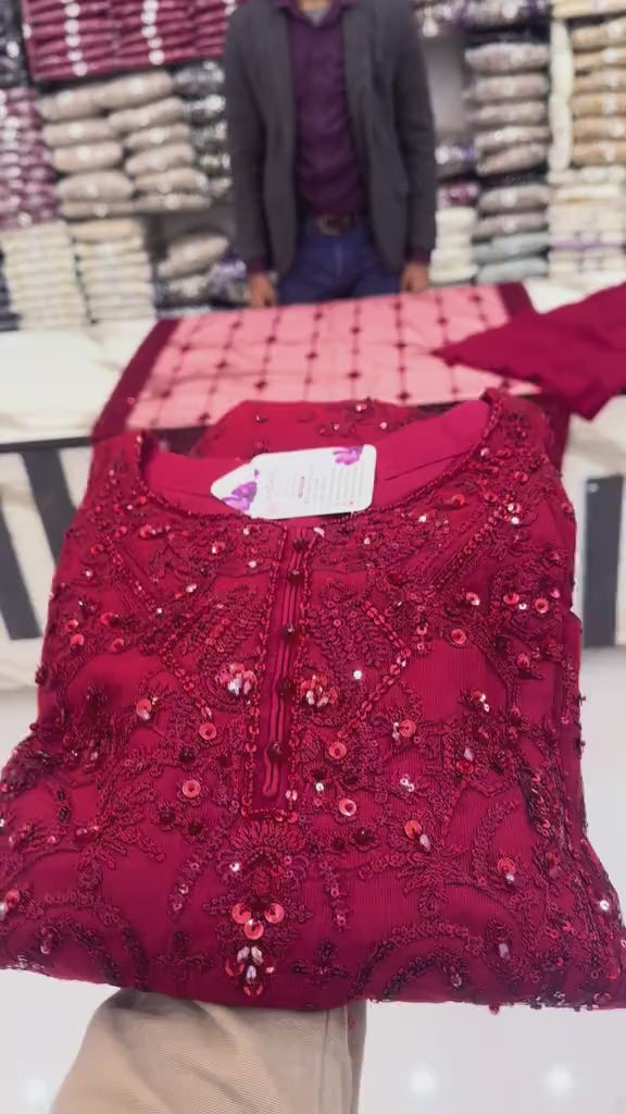 RED FESTIVE 3PCS STITCHED