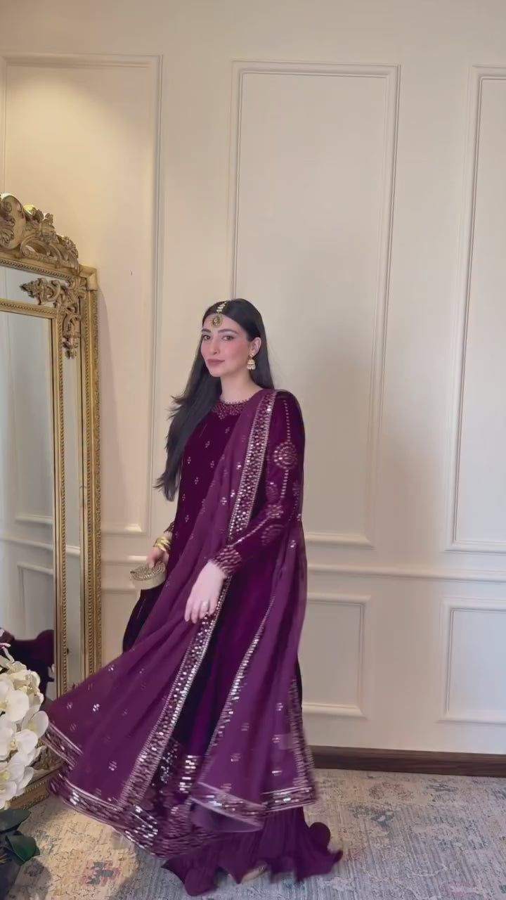 Luxury Velvet Embroidered 3-Piece Suit