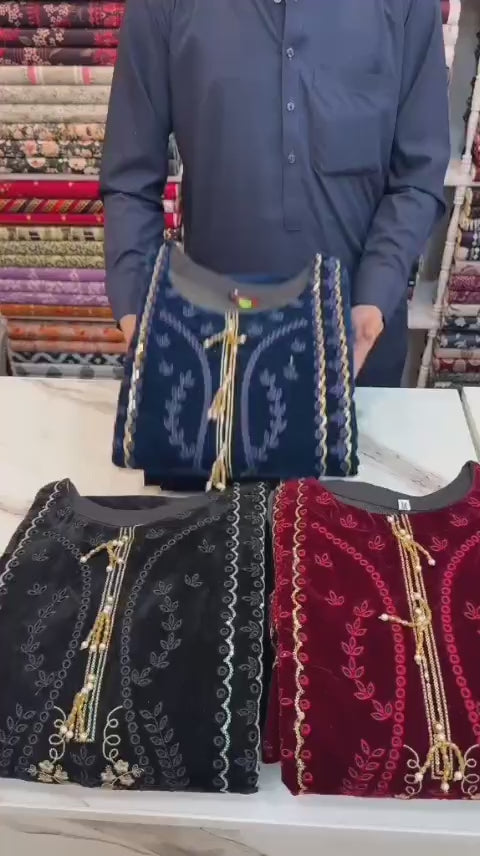 Chic Blue Velvet Evening Wear 3pc Suit