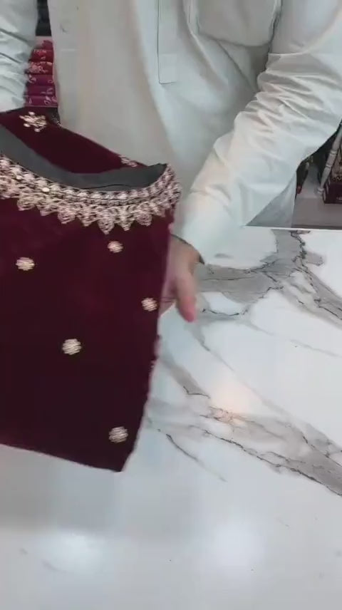 Luxury Velvet Formal Embroidered Outfit